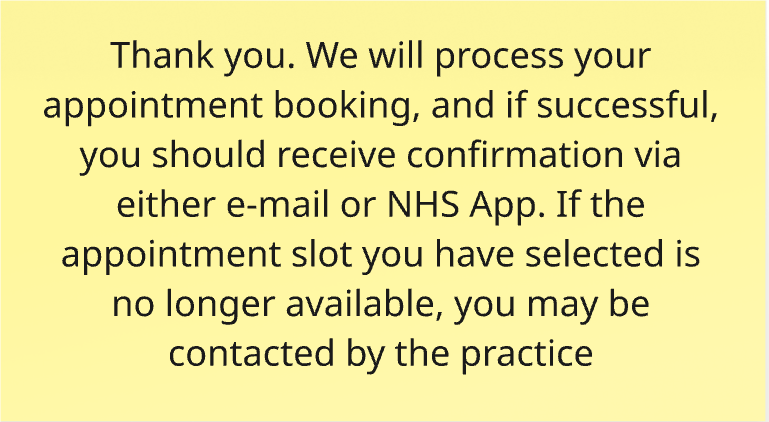 booking confirmation message 